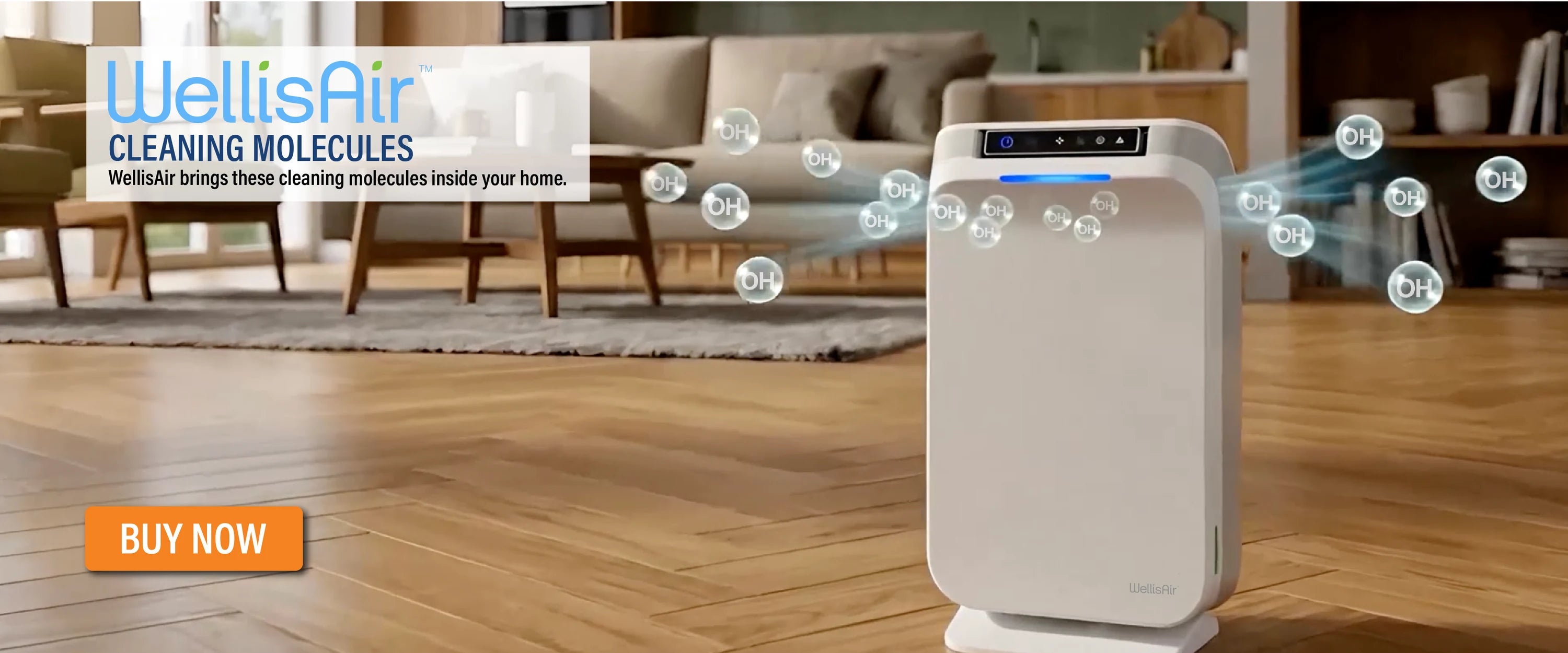 A WellisAir unit releasing hydroxyls into a living room